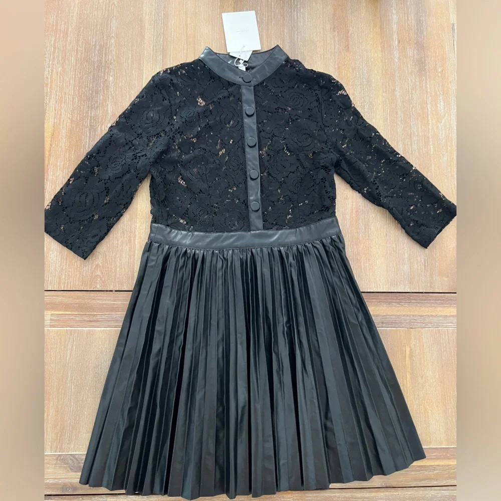 NWT Avantlook Dress - Black Lace and Faux Leather pleated - Picture 3 of 6